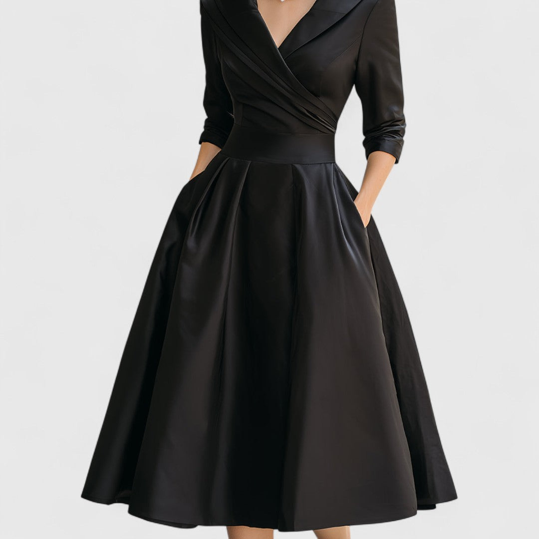 Abendkleid Damen burgunderrot figurbetont mit V-Ausschnitt und ¾-Ärmeln - 6 - Atelier-Zofia