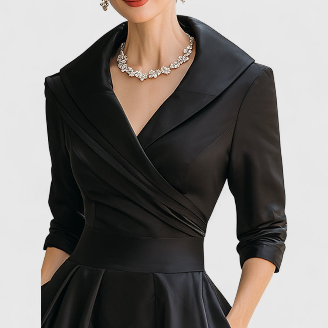 Abendkleid Damen burgunderrot figurbetont mit V-Ausschnitt und ¾-Ärmeln - 7 - Atelier-Zofia