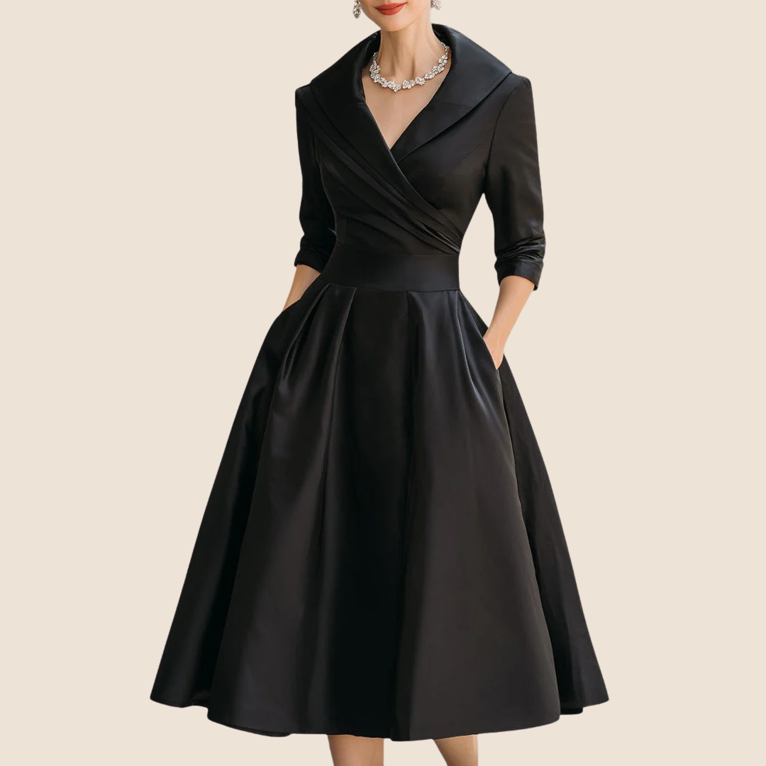 Abendkleid Damen burgunderrot figurbetont mit V-Ausschnitt und ¾-Ärmeln - 8 - Atelier-Zofia