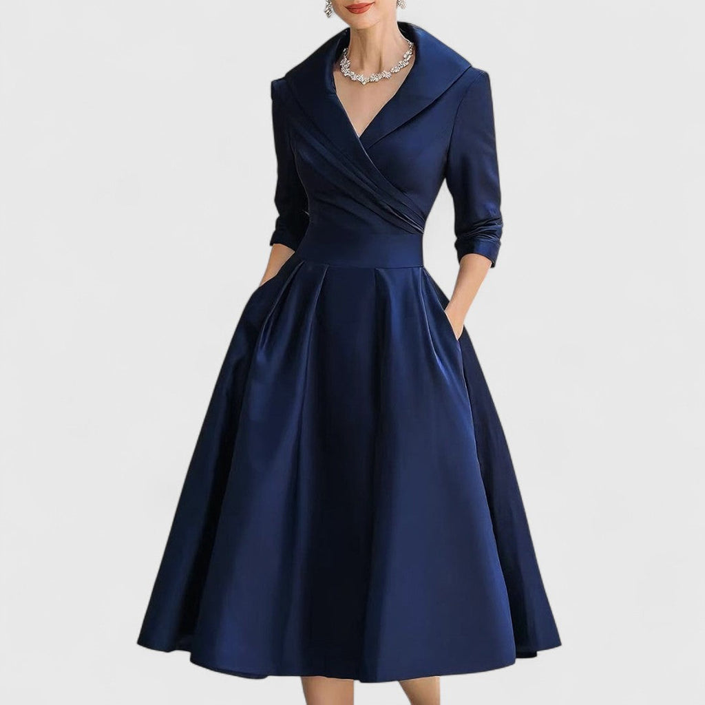 Abendkleid Damen burgunderrot figurbetont mit V-Ausschnitt und ¾-Ärmeln - 9 - Atelier-Zofia