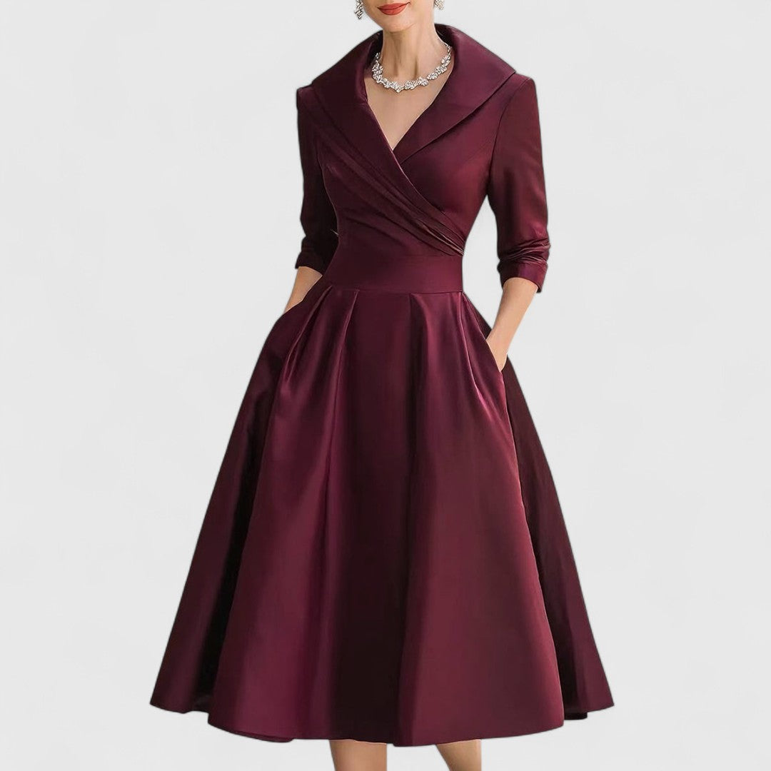 Abendkleid Damen burgunderrot figurbetont mit V-Ausschnitt und ¾-Ärmeln - 10 - Atelier-Zofia