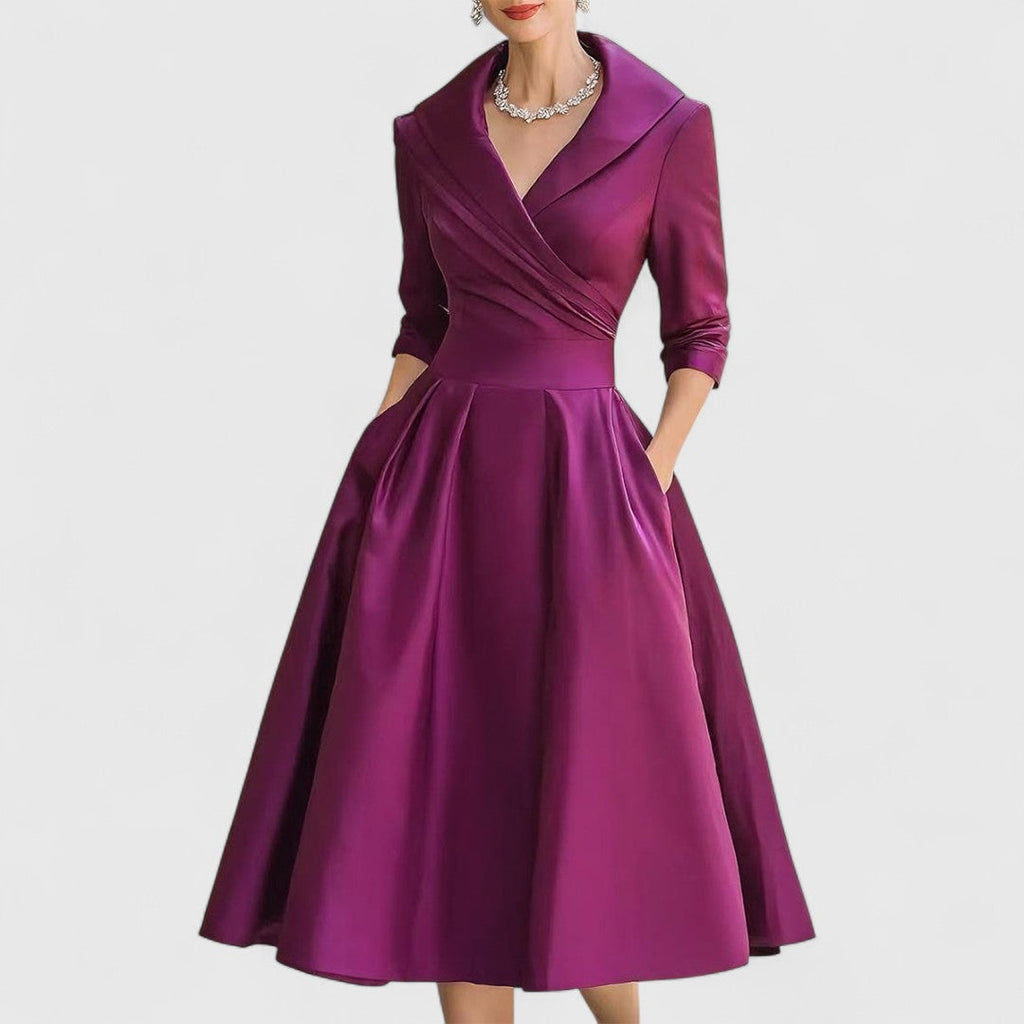 Abendkleid Damen burgunderrot figurbetont mit V-Ausschnitt und ¾-Ärmeln - 12 - Atelier-Zofia