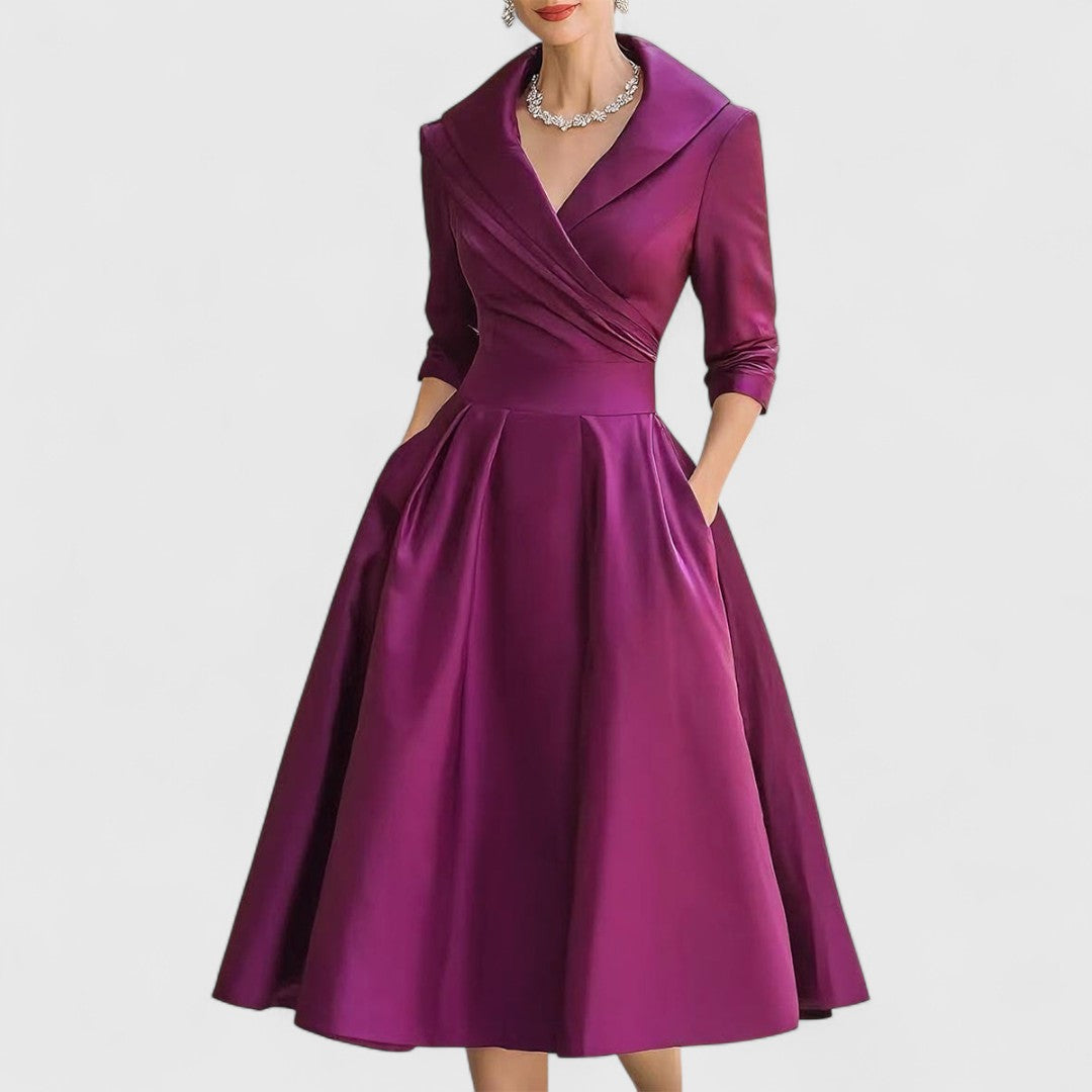 Abendkleid Damen burgunderrot figurbetont mit V-Ausschnitt und ¾-Ärmeln - 12 - Atelier-Zofia