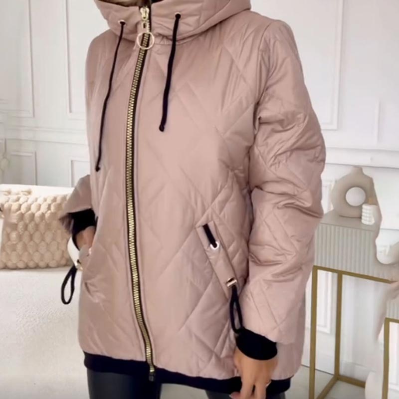 Damenjacke beige tailliert mit Kapuze und Reißverschluss - 6 - Atelier-Zofia