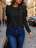 Pullover Damen schwarz figurbetont mit Rüsche - 2 - Atelier-Zofia
