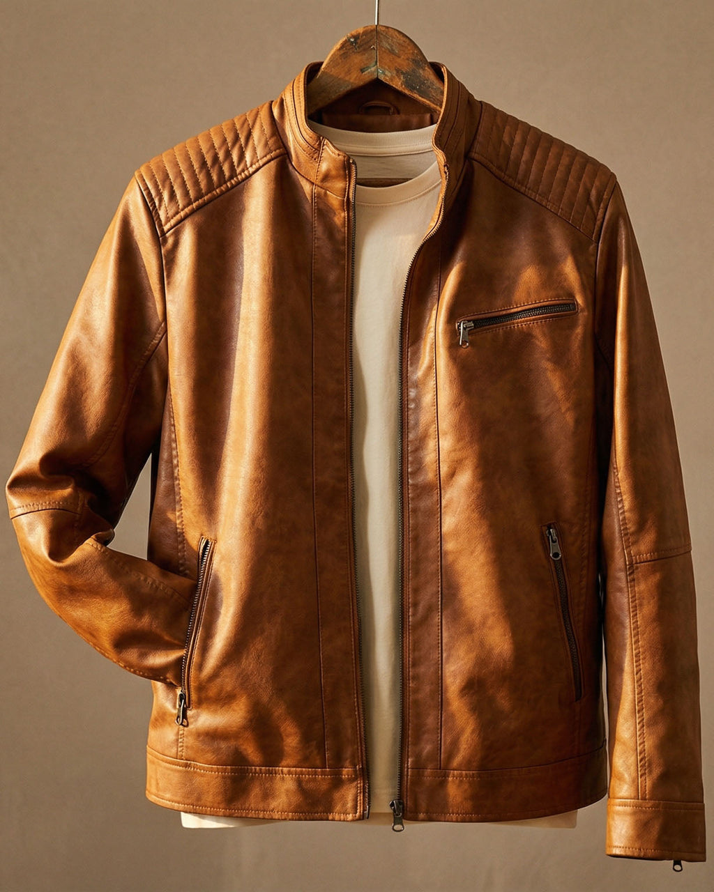 Jacke Herren braun tailliert mit Steppdetails - 1 - Atelier-Zofia