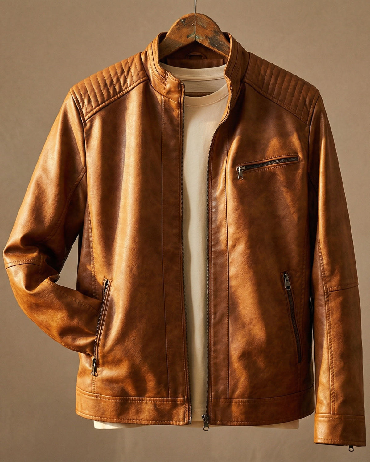 Jacke Herren braun tailliert mit Steppdetails - 1 - Atelier-Zofia