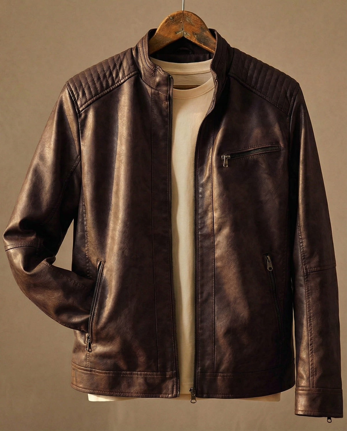 Jacke Herren braun tailliert mit Steppdetails - 3 - Atelier-Zofia