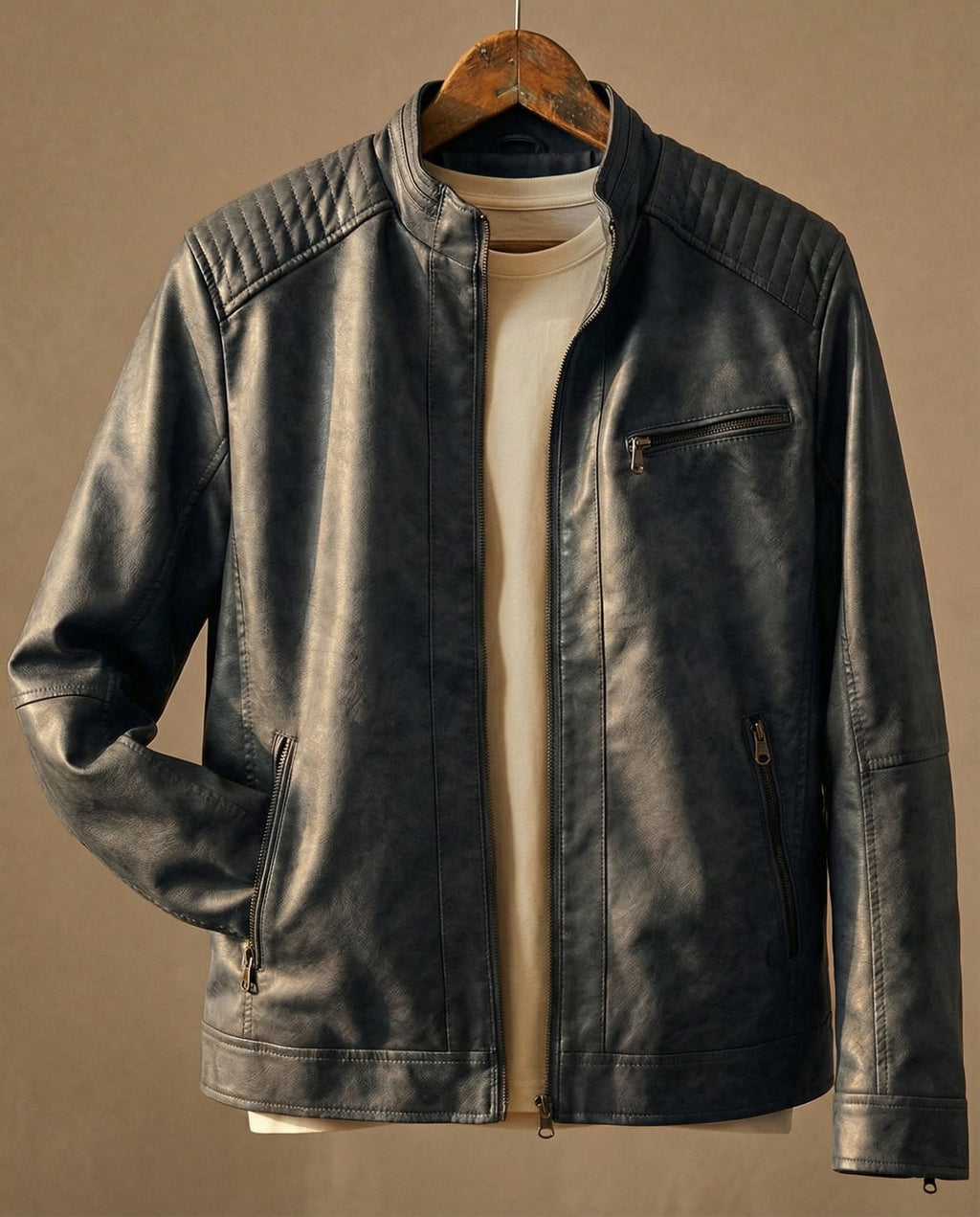 Jacke Herren braun tailliert mit Steppdetails - 5 - Atelier-Zofia