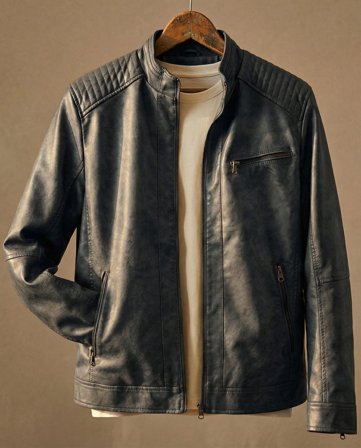 Jacke Herren braun tailliert mit Steppdetails - 5 - Atelier-Zofia