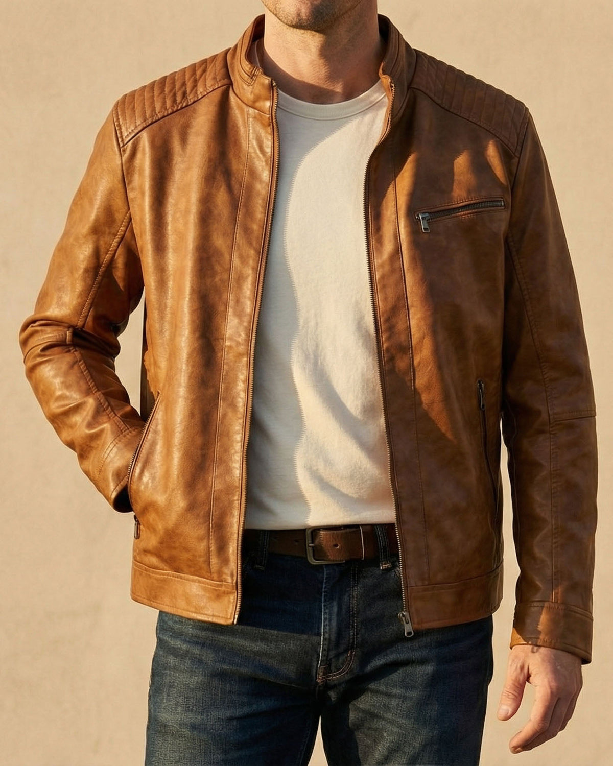 Jacke Herren braun tailliert mit Steppdetails - 7 - Atelier-Zofia