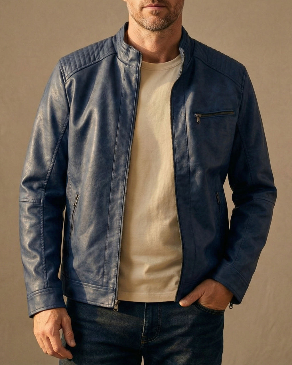 Jacke Herren braun tailliert mit Steppdetails - 8 - Atelier-Zofia