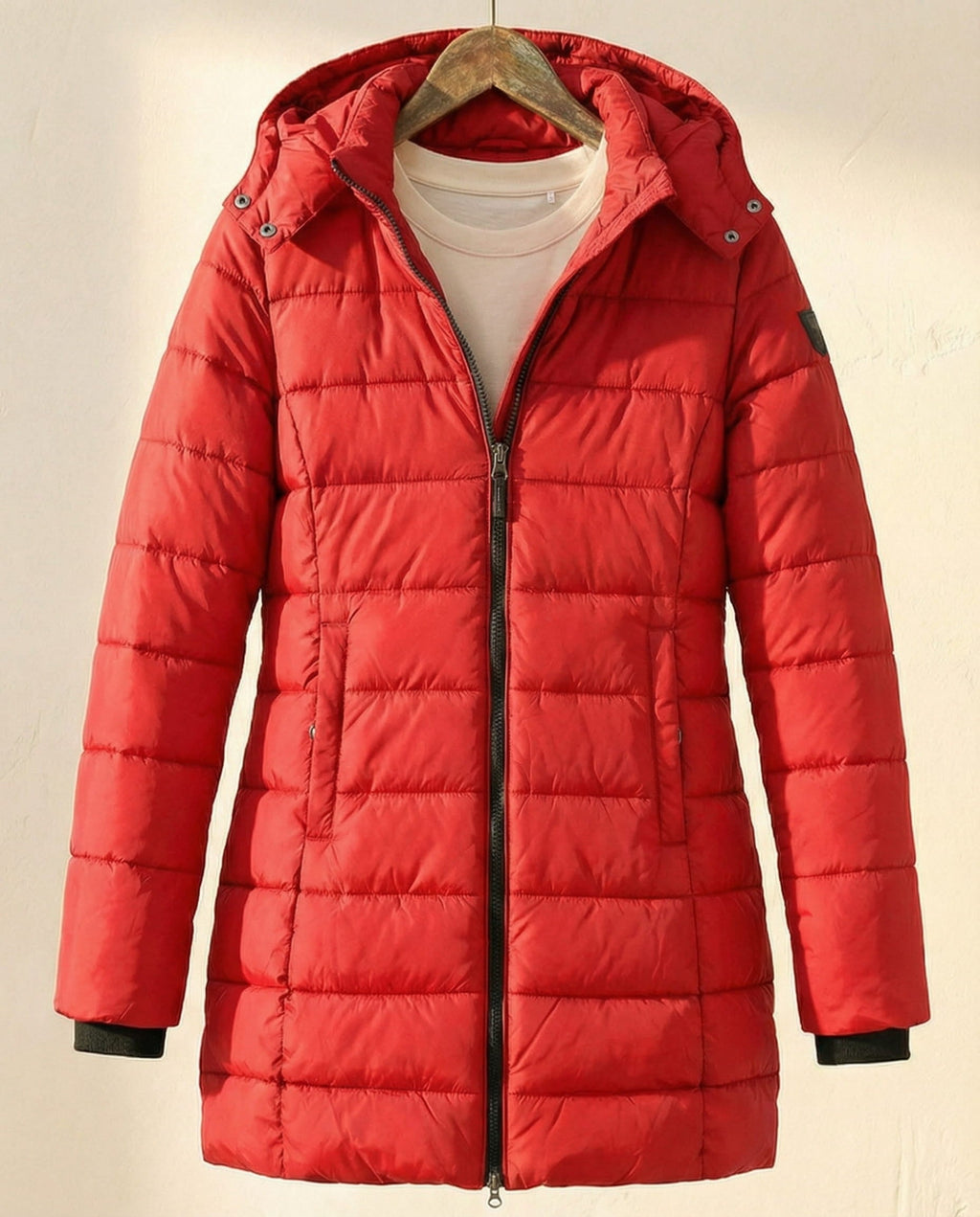 Damen Pufferjacke rot figurbetont mit Kapuze - 2 - Atelier-Zofia