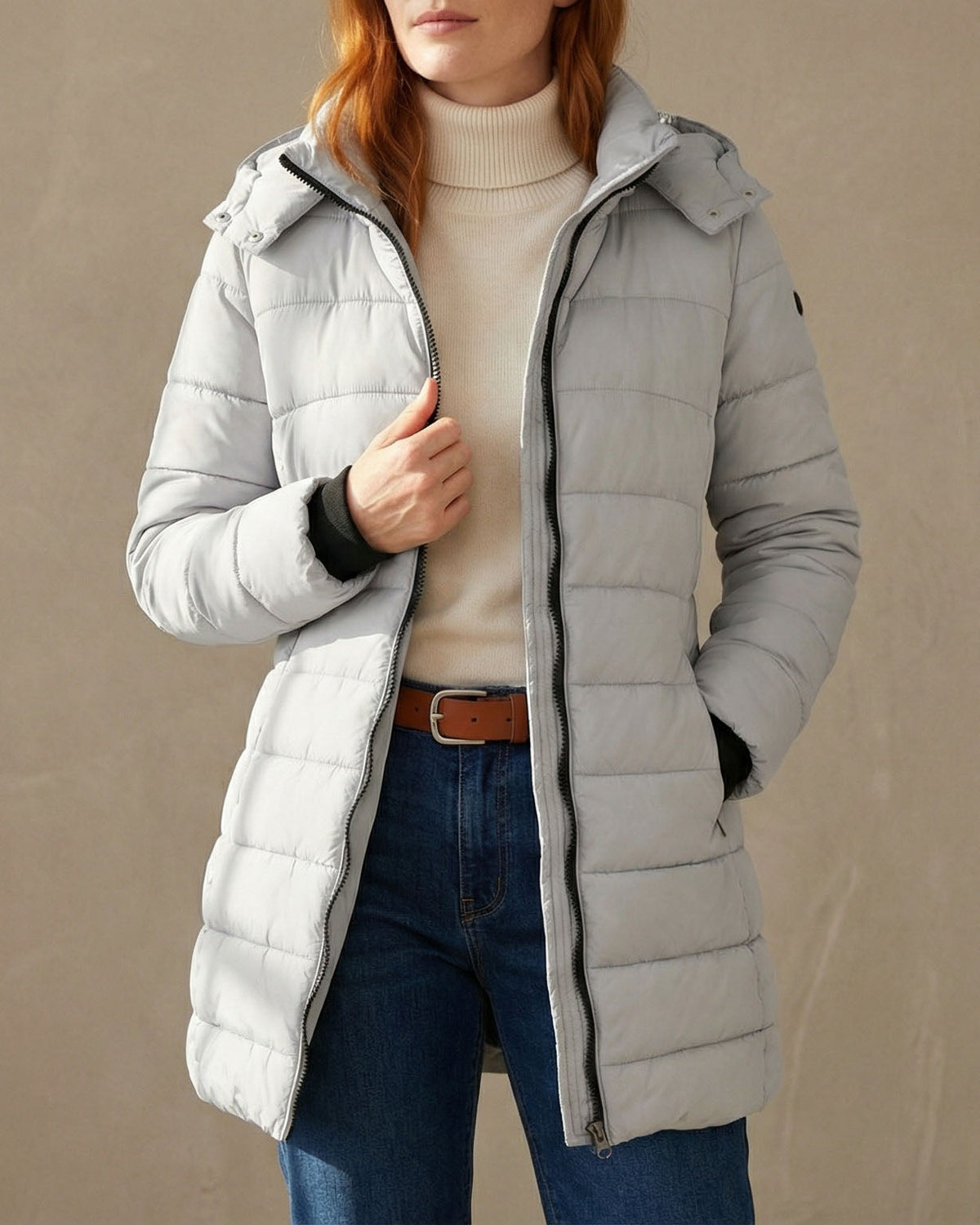 Damen Pufferjacke rot figurbetont mit Kapuze - 9 - Atelier-Zofia
