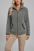 Jacke Damen grau mit hohem Kragen und durchgehendem Zipper - 1 - Atelier-Zofia