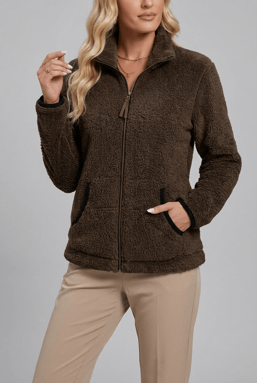 Jacke Damen grau mit hohem Kragen und durchgehendem Zipper - 4 - Atelier-Zofia