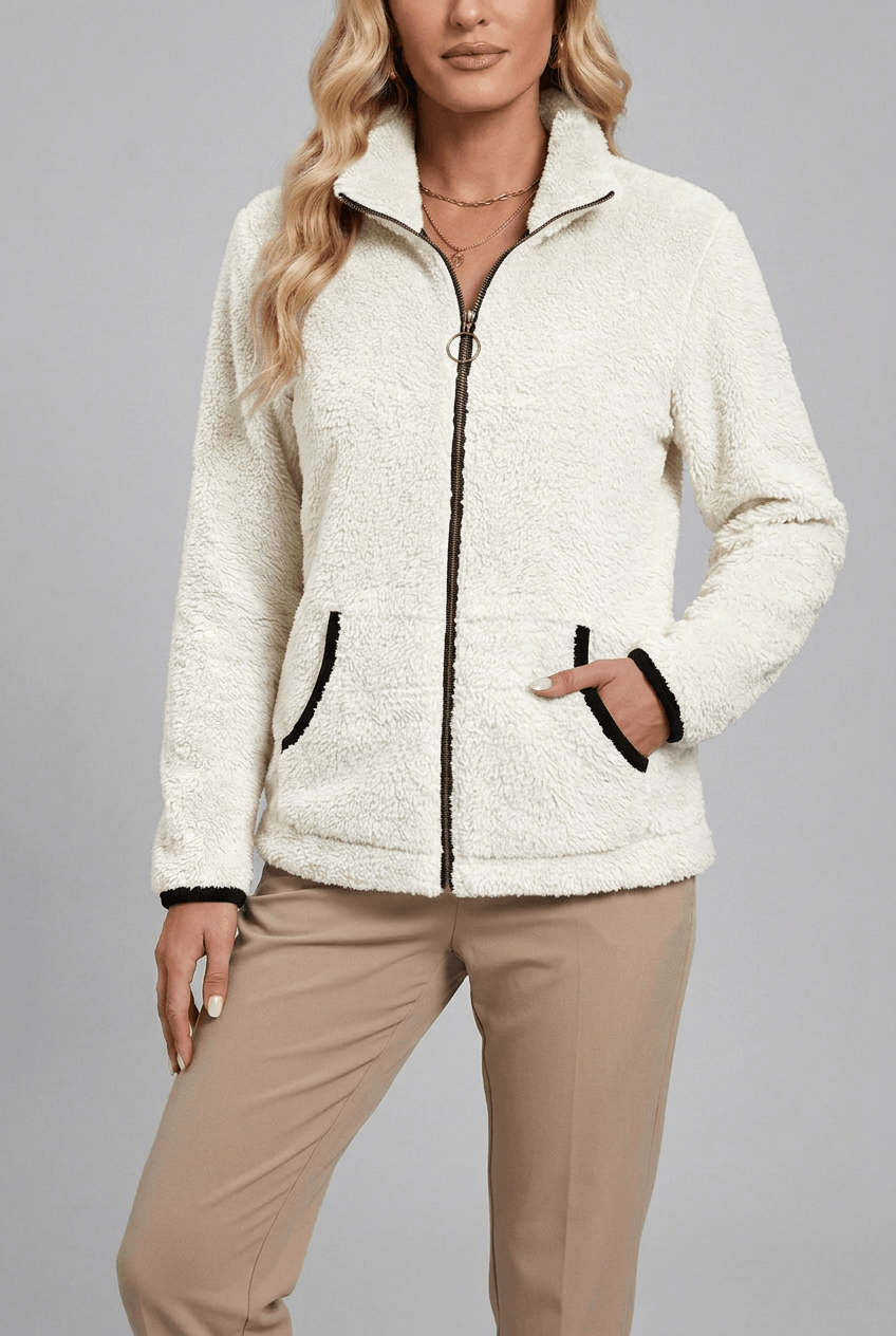 Jacke Damen grau mit hohem Kragen und durchgehendem Zipper - 5 - Atelier-Zofia