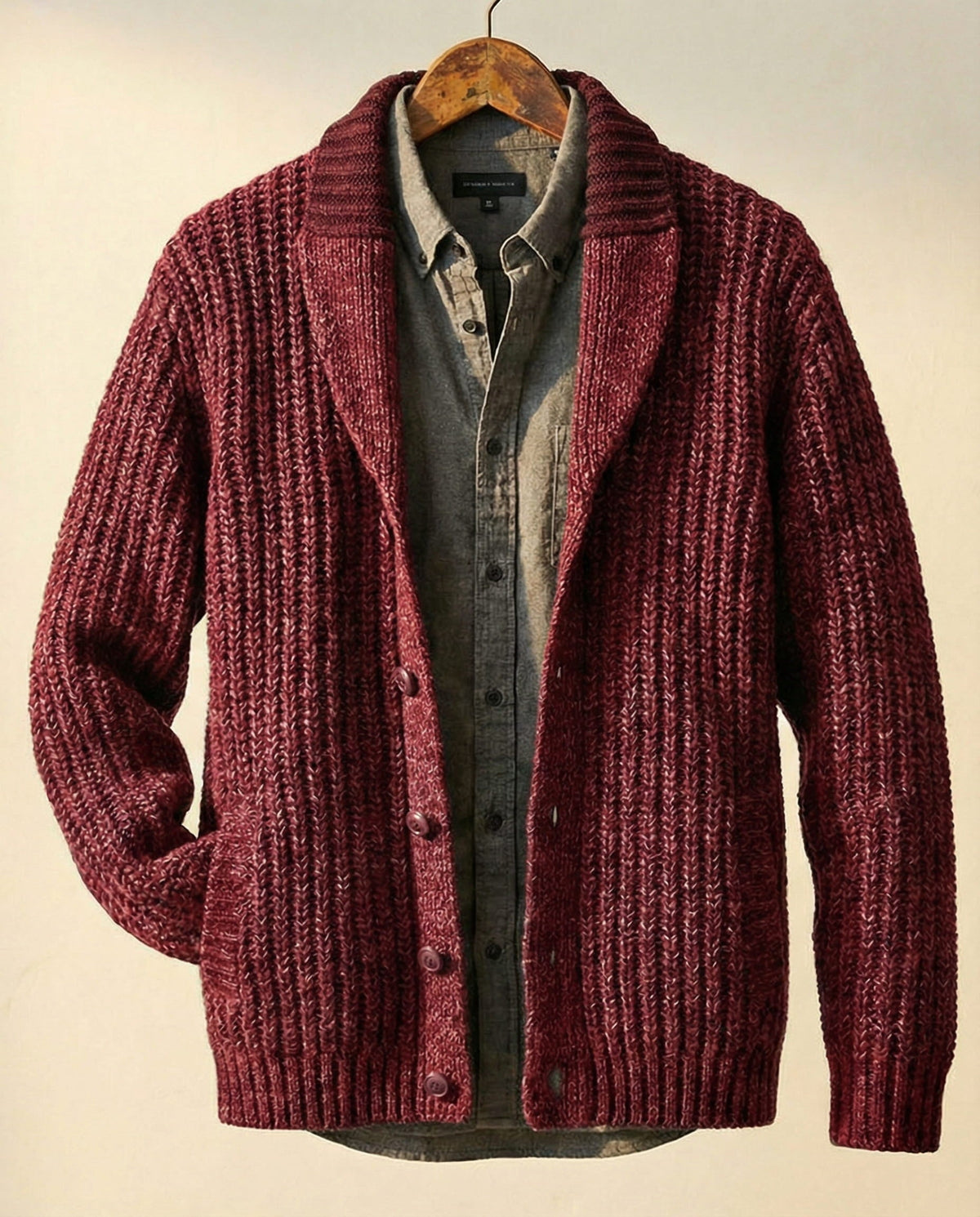 Cardigan Herren grau strukturiert mit Schalkragen - 1 - Atelier-Zofia