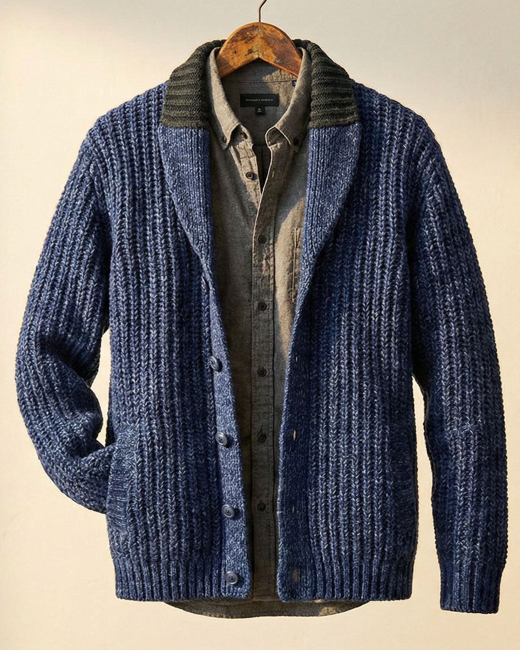 Cardigan Herren grau strukturiert mit Schalkragen - 2 - Atelier-Zofia