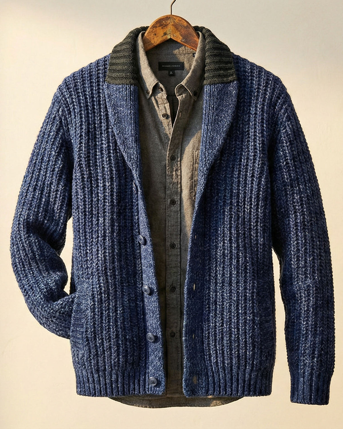 Cardigan Herren grau strukturiert mit Schalkragen - 2 - Atelier-Zofia