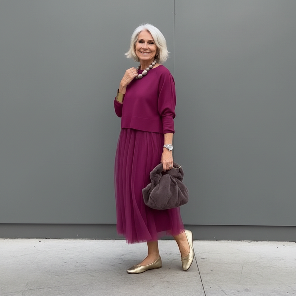 Maxikleid Damen grau tailliert mit Tüllrock und langen Ärmeln - 7 - Atelier-Zofia