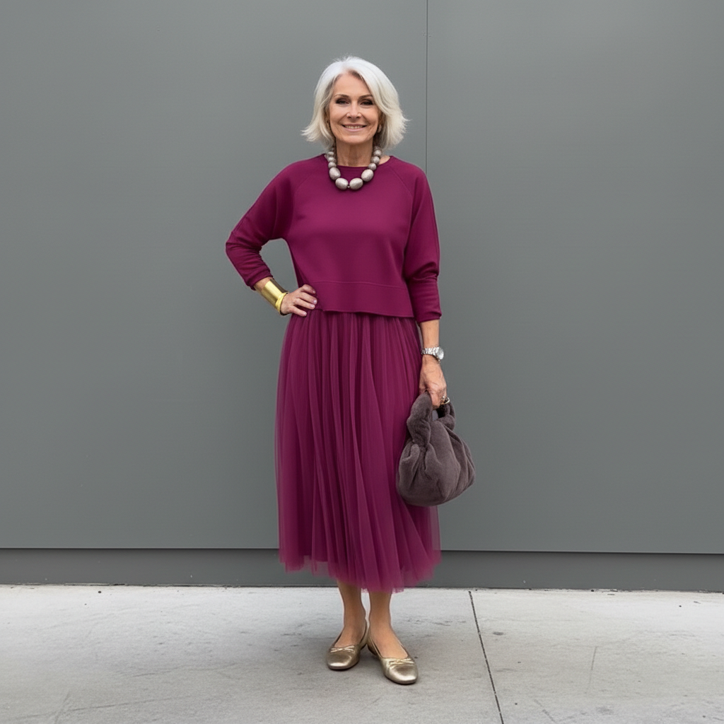 Maxikleid Damen grau tailliert mit Tüllrock und langen Ärmeln - 8 - Atelier-Zofia