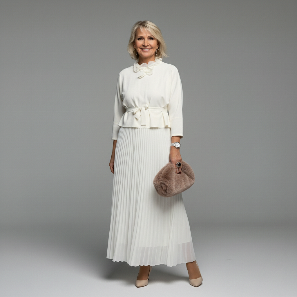 Maxikleid Damen grau tailliert mit Tüllrock und langen Ärmeln - 9 - Atelier-Zofia