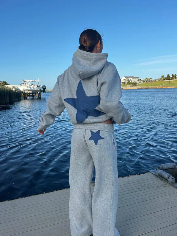 Sweat-Set Damen grau oversized mit Sternen-Design - 1 - Atelier-Zofia
