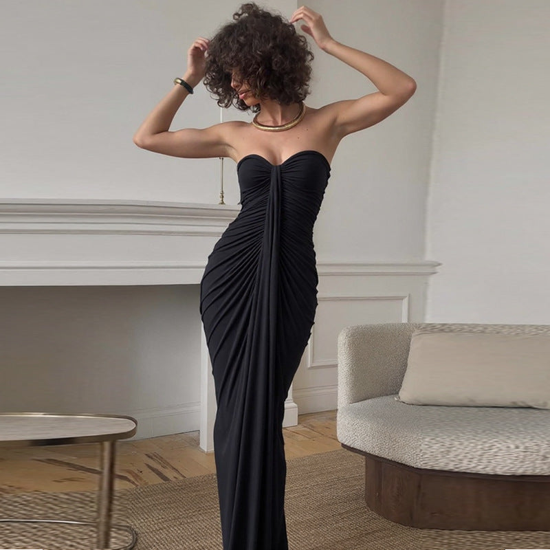 Maxikleid Damen schwarz figurbetont mit Herz-Ausschnitt - 4 - Atelier-Zofia