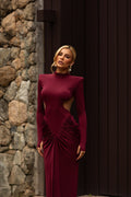Maxikleid Damen burgunderrot figurbetont mit Cut-Outs - 1 - Atelier-Zofia