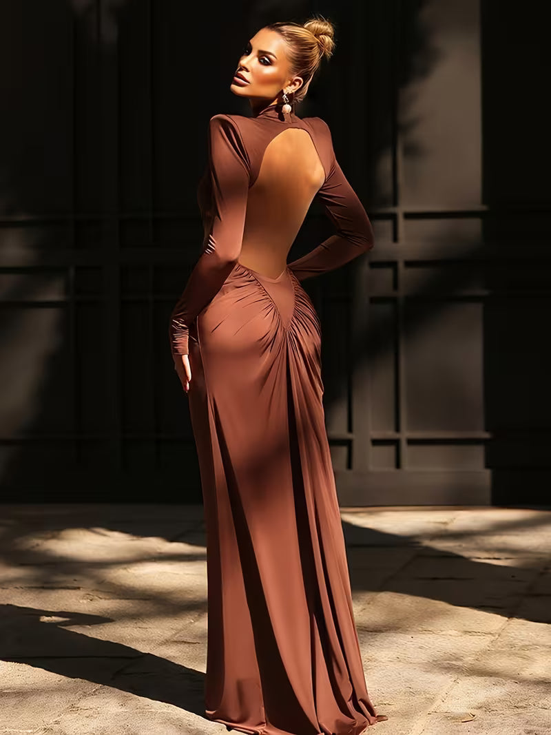 Maxikleid Damen burgunderrot figurbetont mit Cut-Outs - 6 - Atelier-Zofia