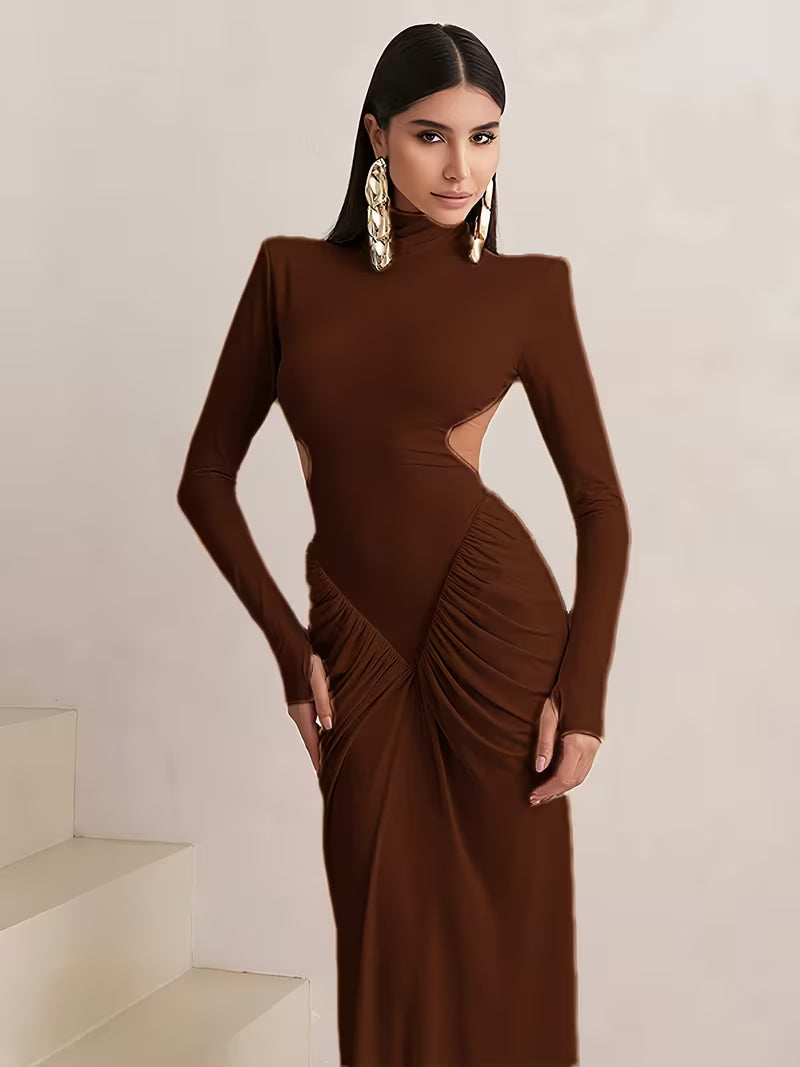 Maxikleid Damen burgunderrot figurbetont mit Cut-Outs - 8 - Atelier-Zofia