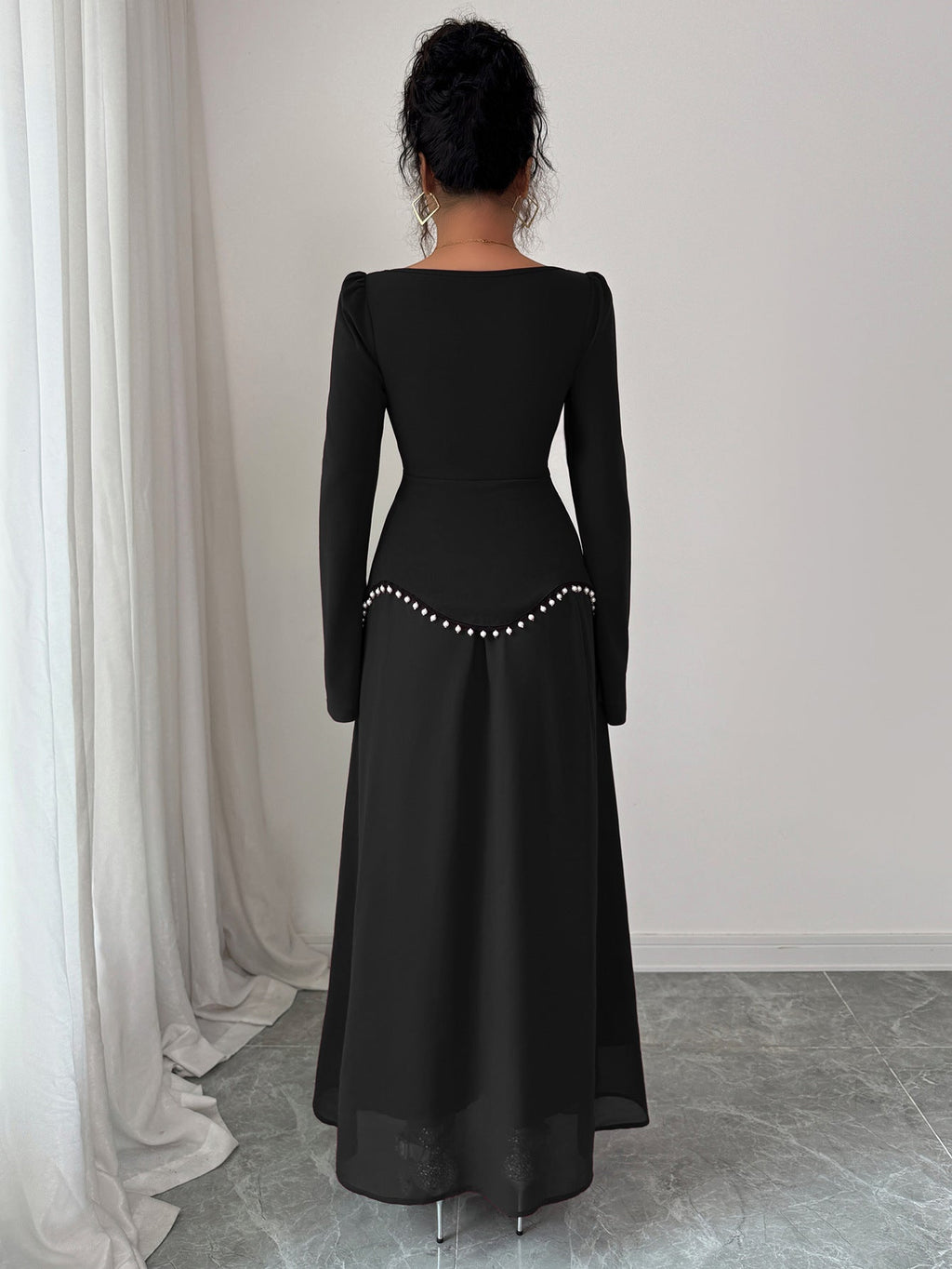 Maxikleid Damen burgunderrot figurbetont mit weitem Saum - 11 - Atelier-Zofia