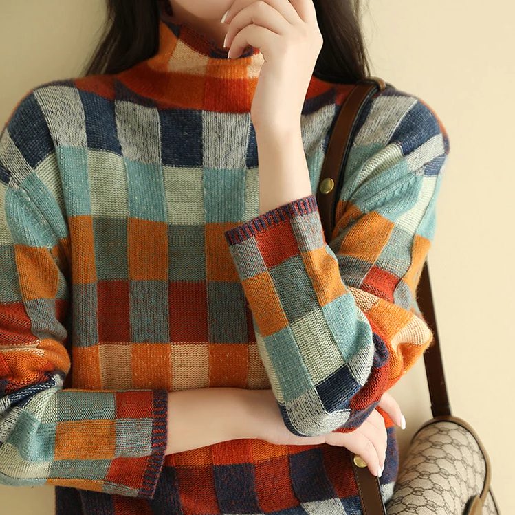Pullover Damen bunt mit Stehkragen und langen Ärmeln - 2 - Atelier-Zofia