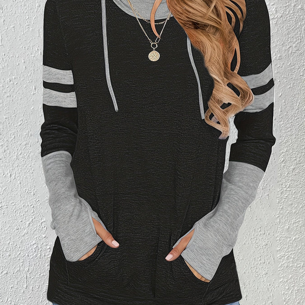 Hoodie Damen schwarz mit langen Ärmeln und Kapuze - 1 - Atelier-Zofia