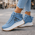 Sneakers Damen schwarz hoch mit Plateau-Sohle und Reißverschluss - 1 - Atelier-Zofia