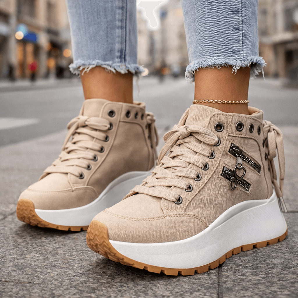 Sneakers Damen schwarz hoch mit Plateau-Sohle und Reißverschluss - 2 - Atelier-Zofia