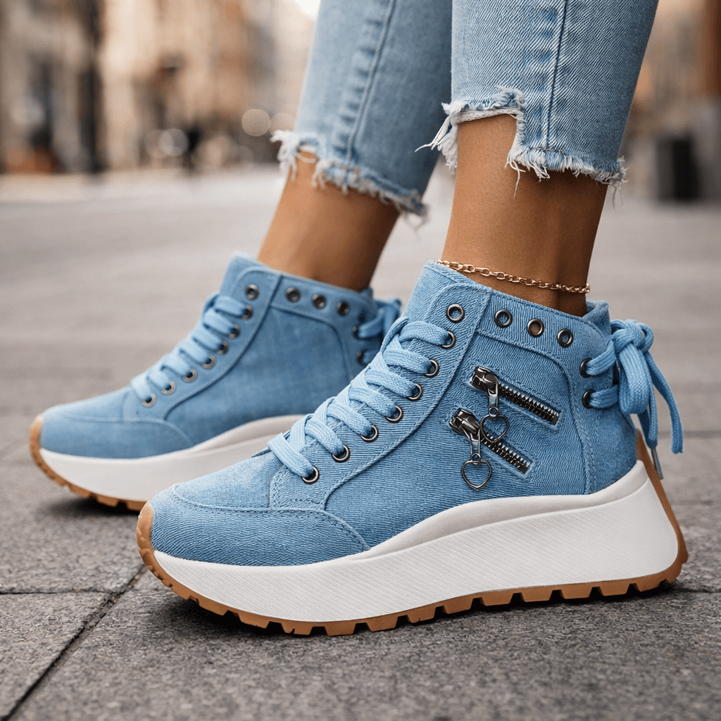 Sneakers Damen schwarz hoch mit Plateau-Sohle und Reißverschluss - 4 - Atelier-Zofia