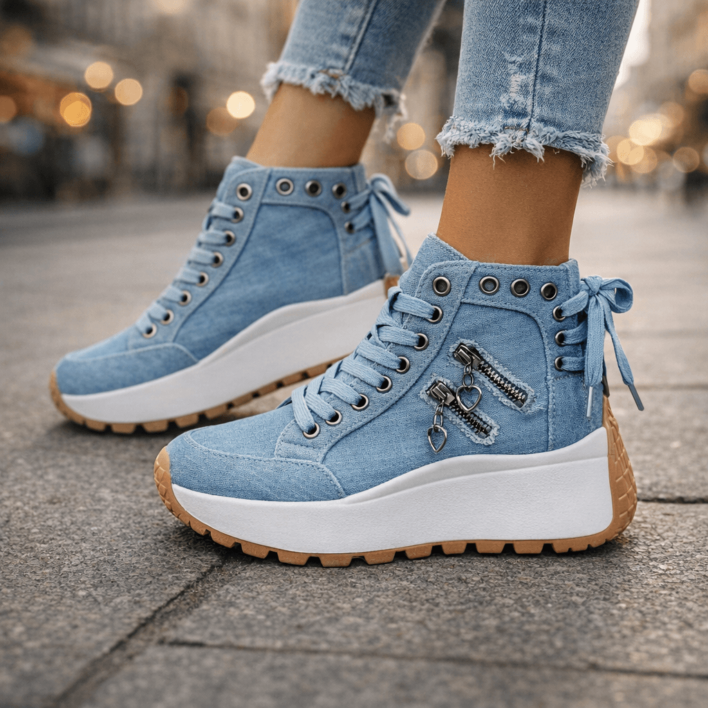 Sneakers Damen schwarz hoch mit Plateau-Sohle und Reißverschluss - 5 - Atelier-Zofia