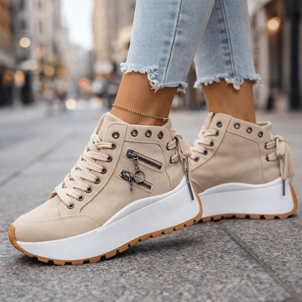 Sneakers Damen schwarz hoch mit Plateau-Sohle und Reißverschluss - 6 - Atelier-Zofia
