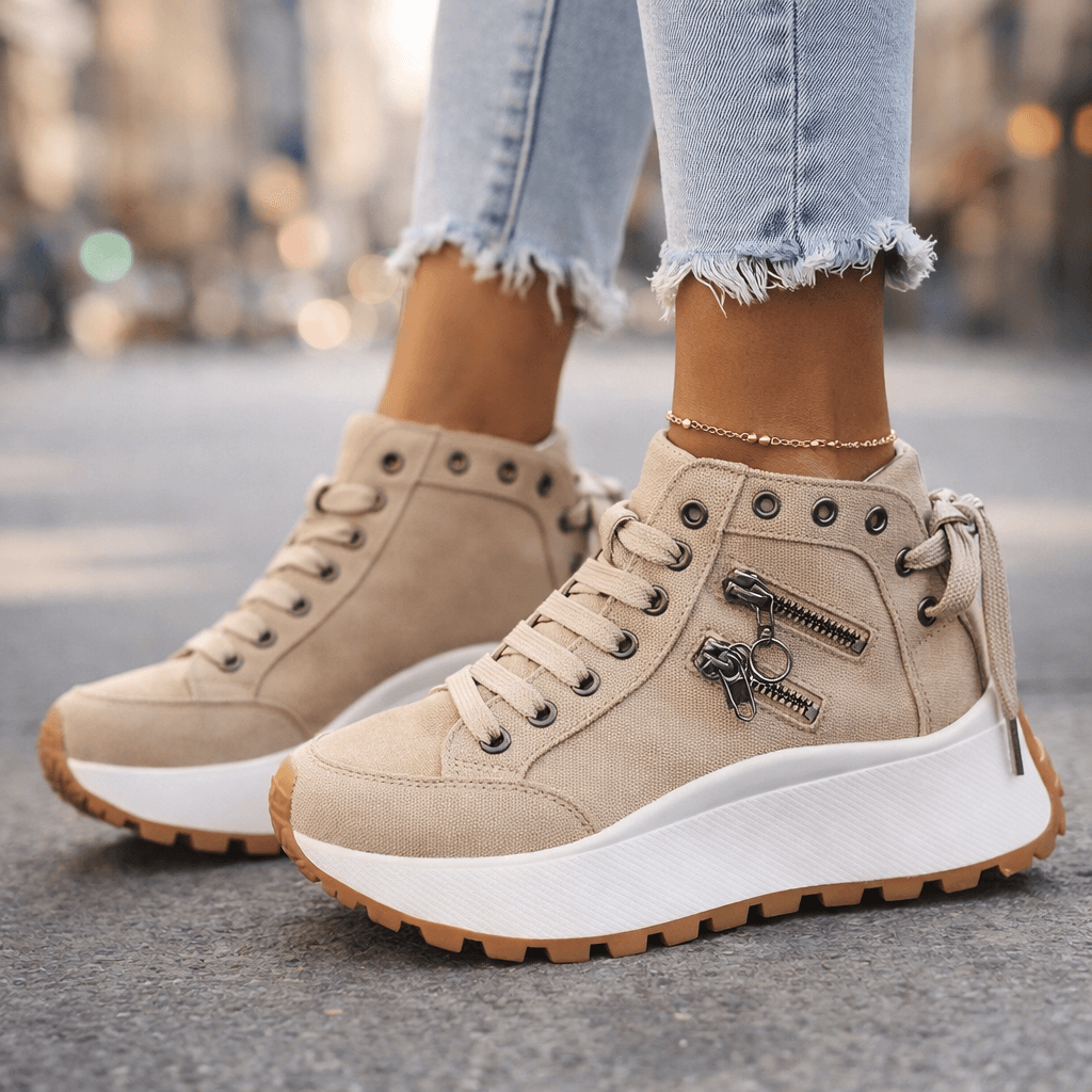 Sneakers Damen schwarz hoch mit Plateau-Sohle und Reißverschluss - 7 - Atelier-Zofia