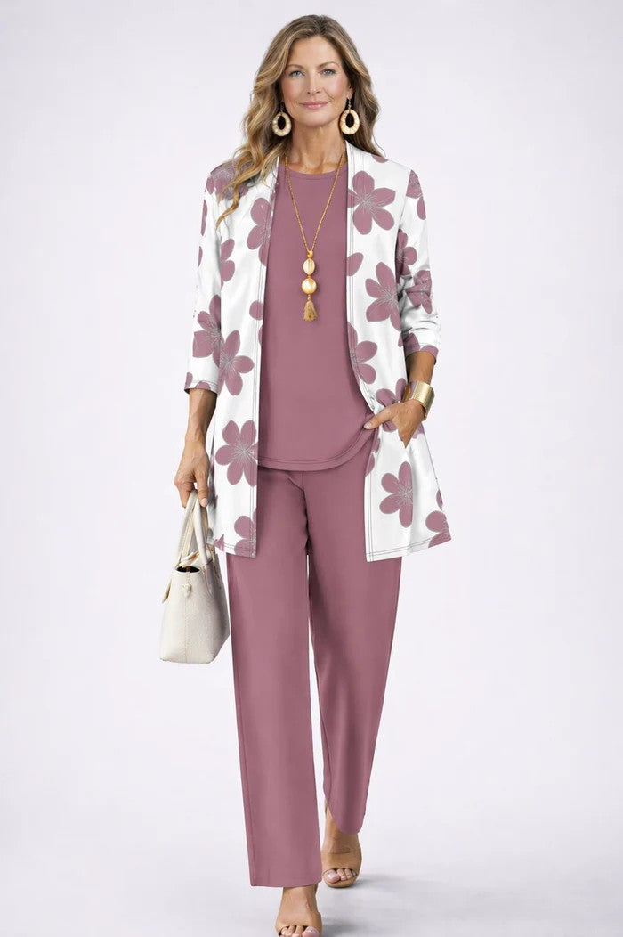 Outfit Damen grün figurbetont mit langen Ärmeln und floralem Muster - 2 - Atelier-Zofia