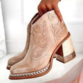 Damen Stiefeletten beige figurbetont mit Blockabsatz und Verzierungen - 6 - Atelier-Zofia