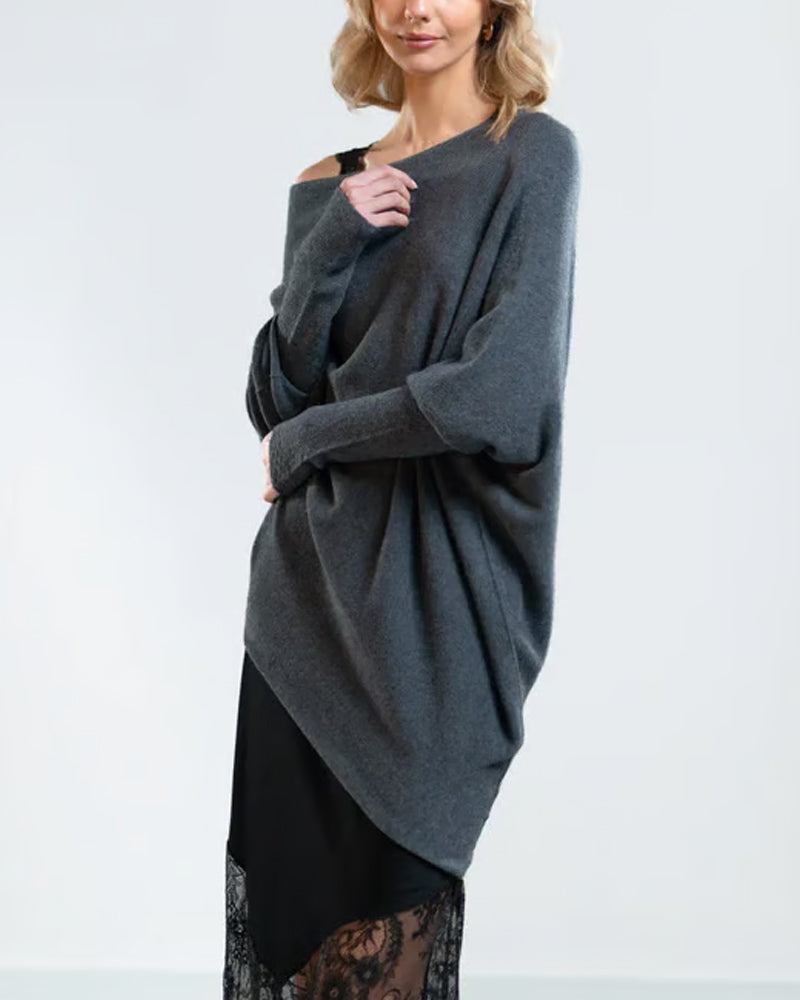 Pullover Damen schwarz oversized mit schulterfreiem Design - 5 - Atelier-Zofia