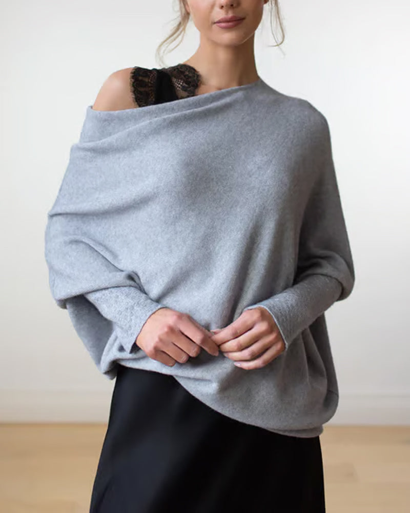 Pullover Damen schwarz oversized mit schulterfreiem Design - 6 - Atelier-Zofia