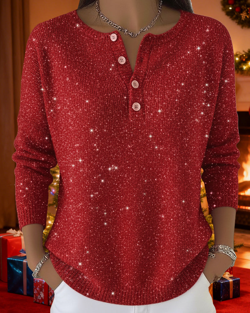 Pullover Damen rot lässig mit Knopfdetails - 4 - Atelier-Zofia