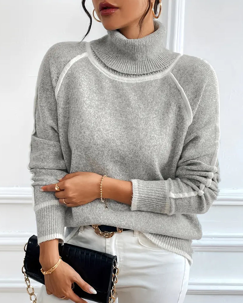 Pullover Damen grau locker mit hochgeschlossenem Kragen - 2 - Atelier-Zofia
