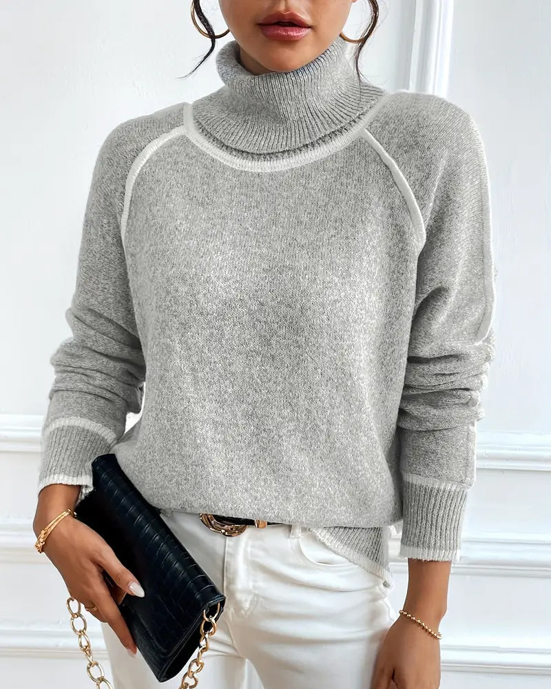 Pullover Damen grau locker mit hochgeschlossenem Kragen - 3 - Atelier-Zofia
