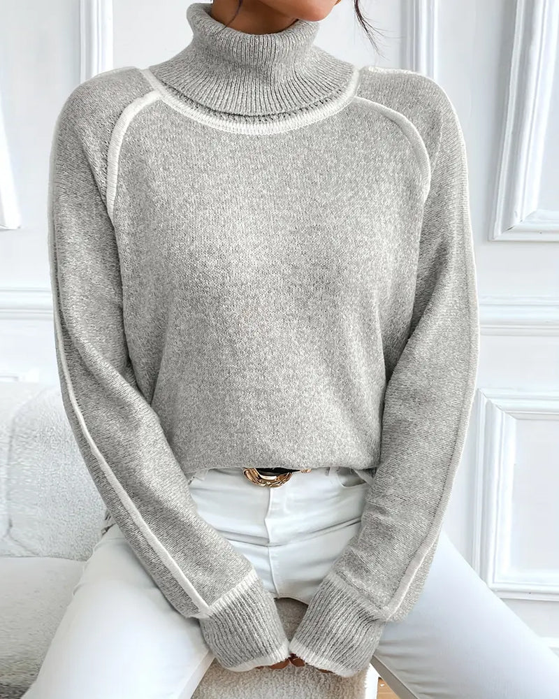 Pullover Damen grau locker mit hochgeschlossenem Kragen - 4 - Atelier-Zofia
