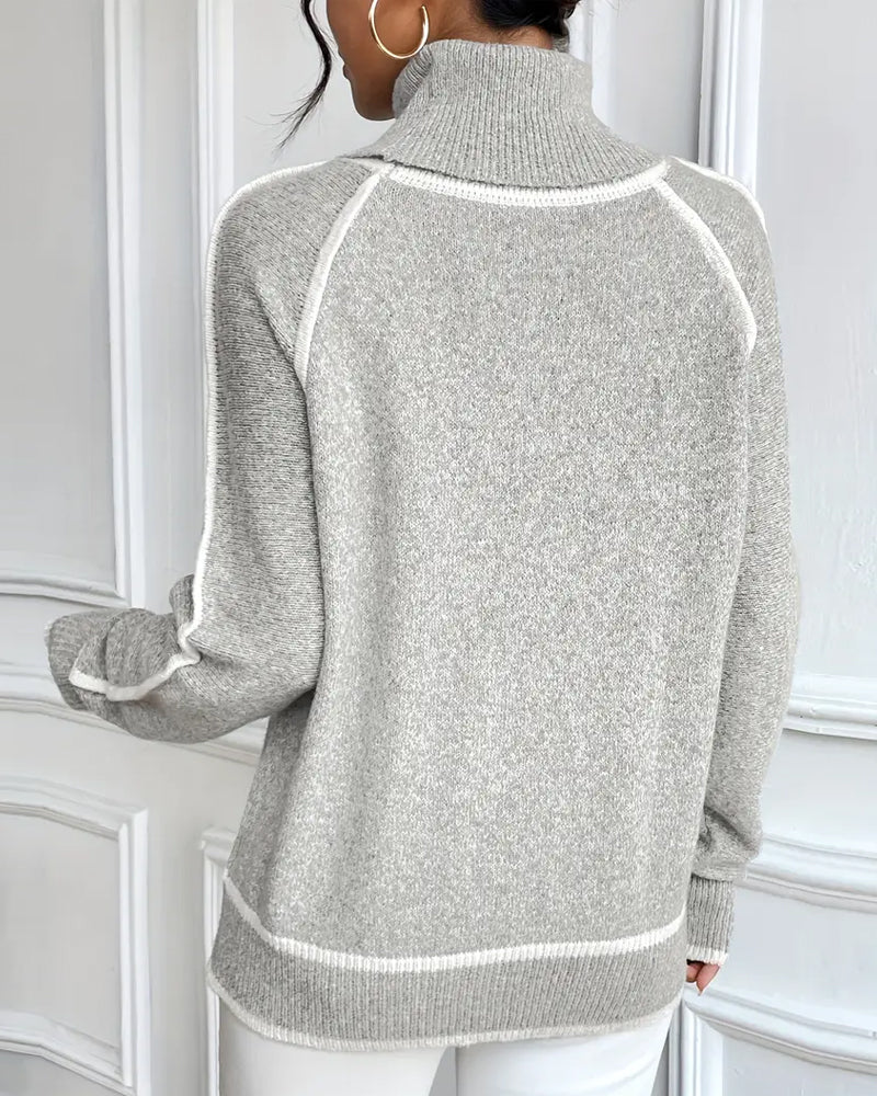 Pullover Damen grau locker mit hochgeschlossenem Kragen - 6 - Atelier-Zofia